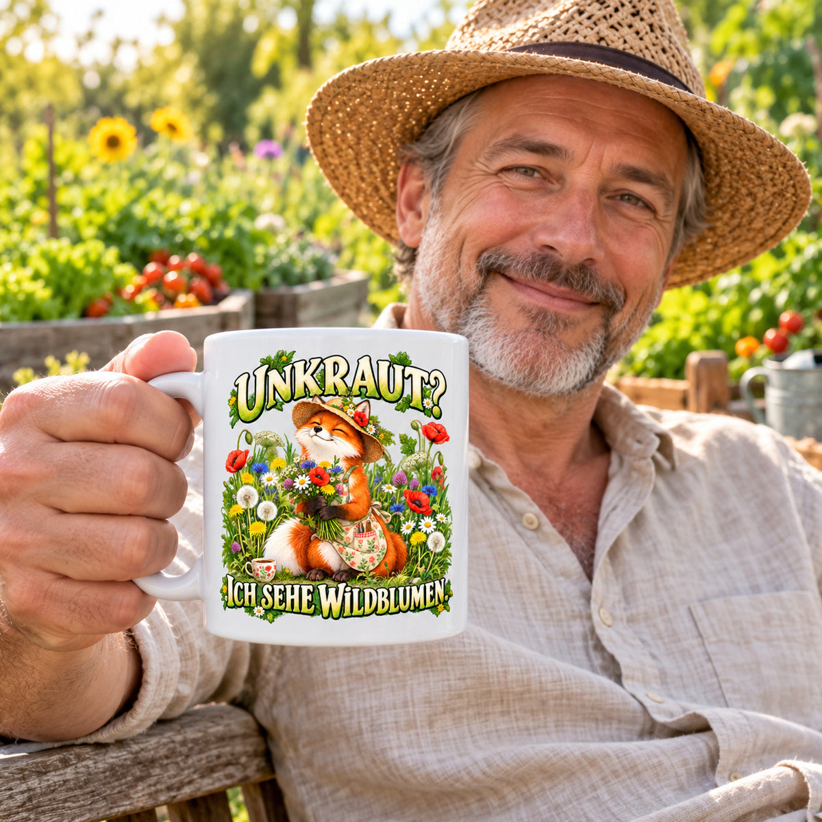 Garten Tasse Spruch Keramik 330ml Geschenk Datscha Schrebergarten bunt