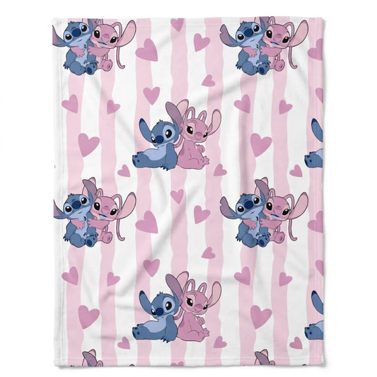 Disney Stitch und Angel Flanell-Kuscheldecke 110x150 cm rosa-weiß - WS-Trend.de