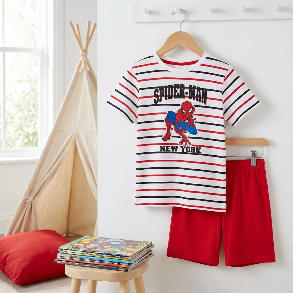 Marvel Spiderman Kinder Schlafanzug Pyjama kurz Nachtwäsche 104 - 134 Baumwolle - WS-Trend.de