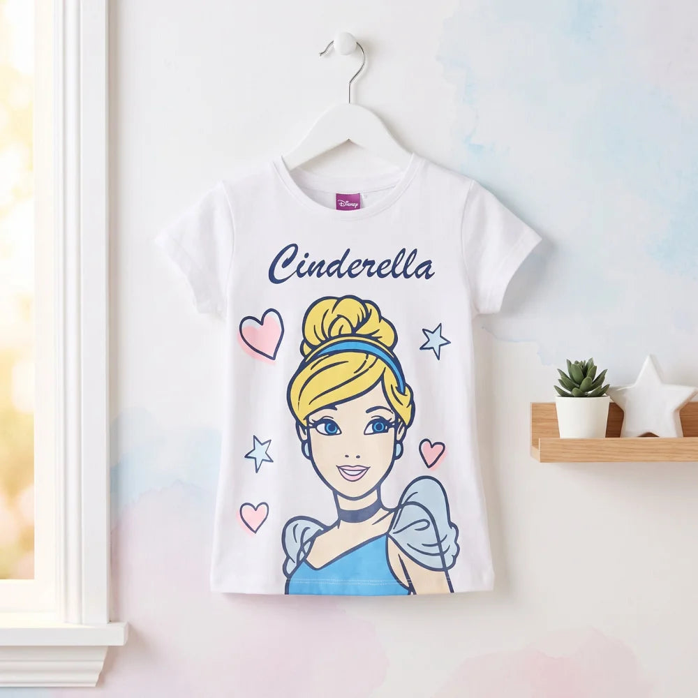 Disney Cinderella T-Shirt Kinder Mädchen Top 98 - 128 Baumwolle Hellblau o Weiß - WS-Trend.de