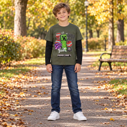 Minecraft Creeper Boom Langarmshirt oliv-schwarz - WS-Trend.de