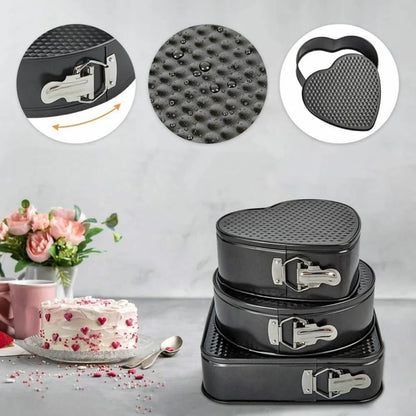 3-teiliges Springform-Set Schwarz Rund Herz Quadratisch aus Kohlenstoffstahl - WS-Trend.de