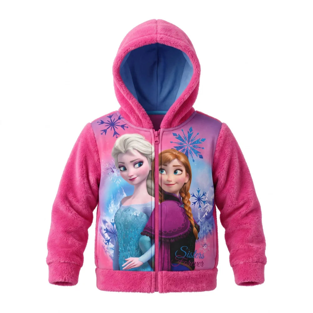 Disney Die Eiskönigin Elsa & Anna Kinder Coral-Fleece Kapuzenjacke Pink Gr. 98–128 - WS-Trend.de