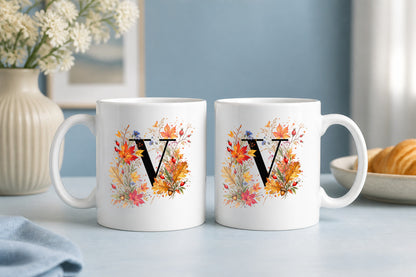 Herbst Tasse A-Z Buchstaben 325 ml Keramik Geschenkidee personalisiert
