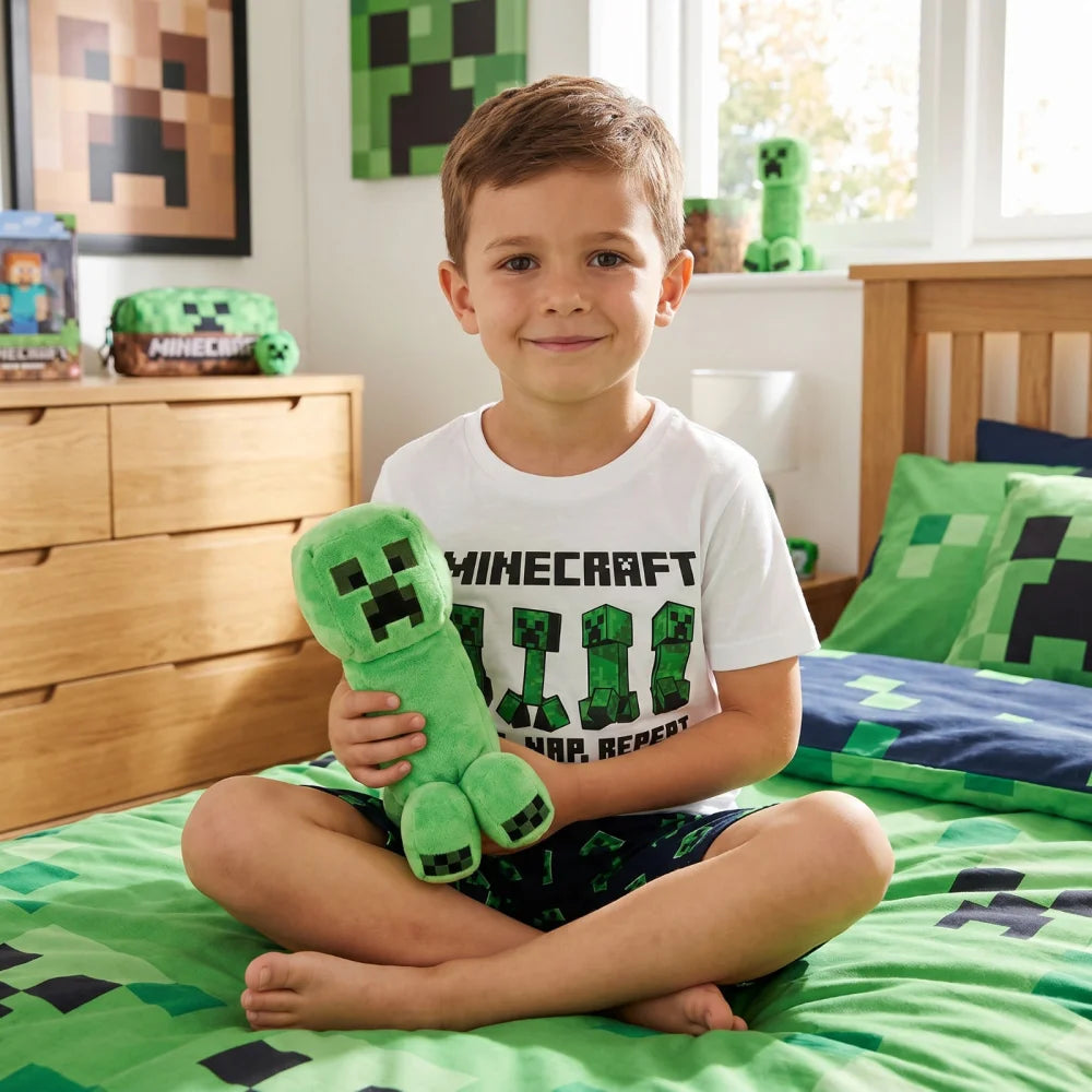 Schlafanzug Minecraft Creeper Kinder kurzer Pyjama Gr. 116 -128 - WS-Trend.de