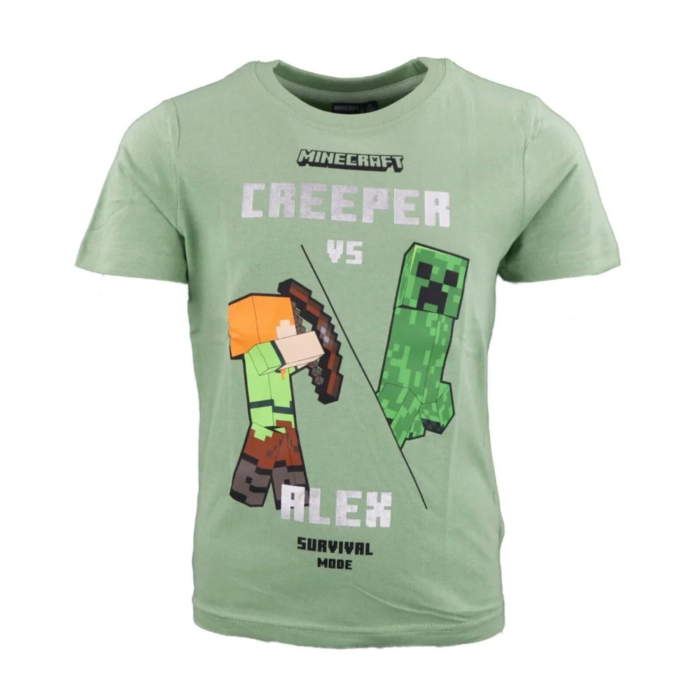 Minecraft Creeper Steve Kinder T-Shirt Kurzarm Shirt Baumwolle Gr. 116 - WS-Trend.de