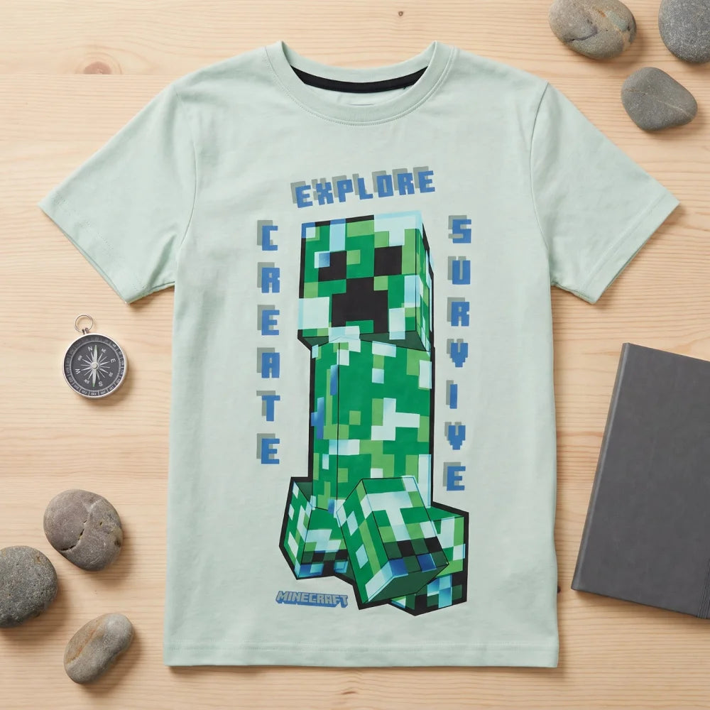 Minecraft Gamer Creeper Kinder T-Shirt Kurzarm Shirt 100% Baumwolle Gr. 116 - WS-Trend.de