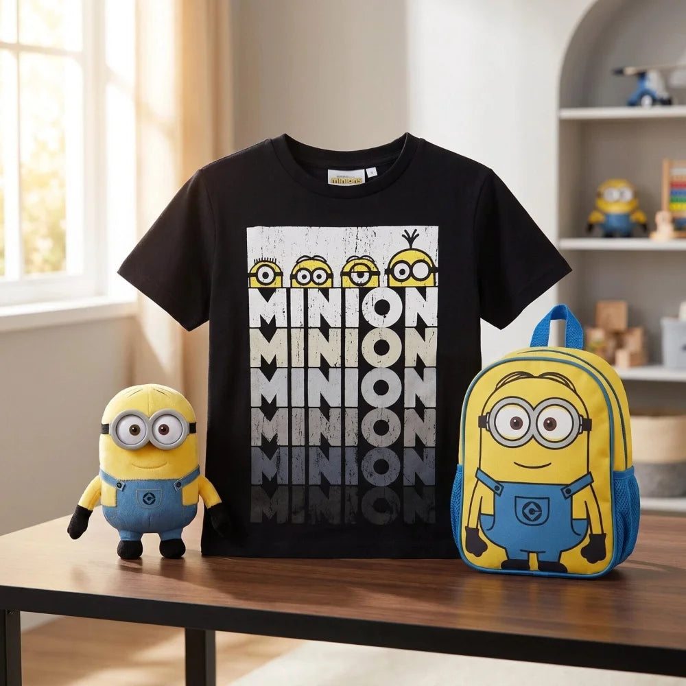 Minions T-Shirt Kurzarm Kinder Jungen Shirt 110-116 Blau Schwarz 100% Baumwolle - WS-Trend.de