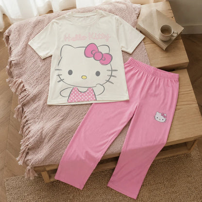Hello Kitty Damen Pyjama Schlafanzug Hose Shirt S-XL 100% Baumwolle - WS-Trend.de