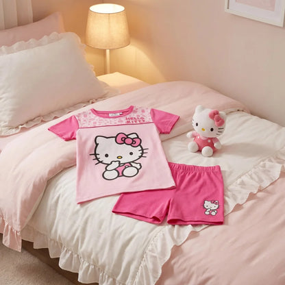 Hello Kitty Kinder Mädchen Schlafanzug Pyjama Shirt Shorts Gr. 98-128 Baumwolle - WS-Trend.de