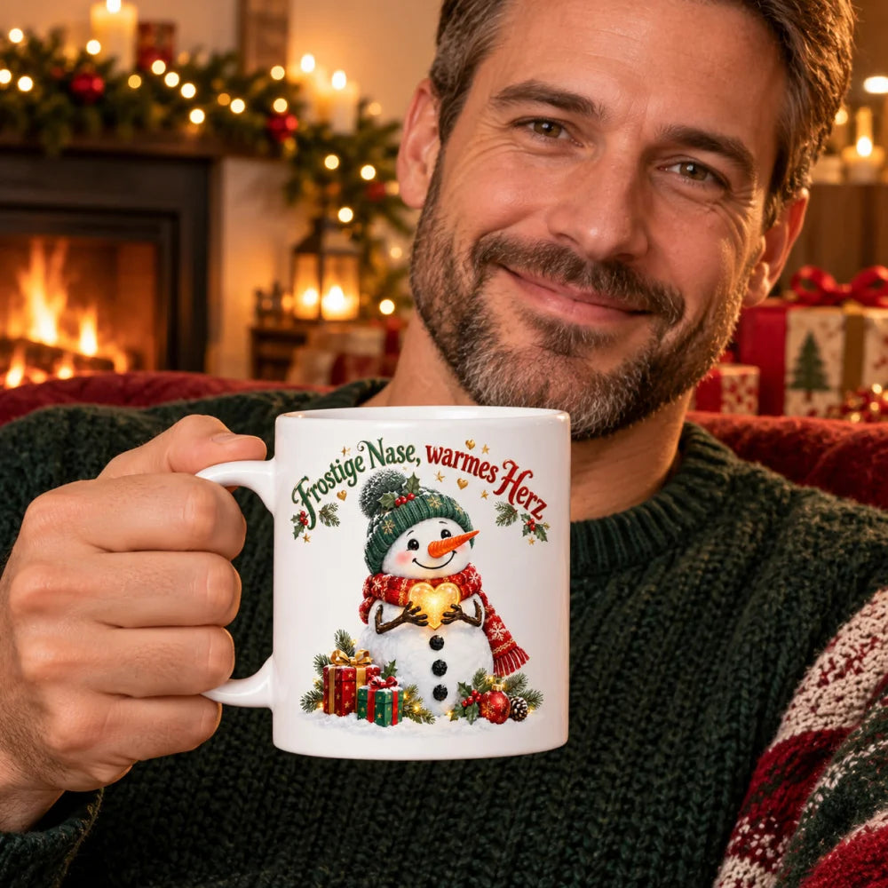 WS-Trend Warmes Herz Schneemann Tasse Keramik 330 ml festlich bedruckt - WS-Trend.de