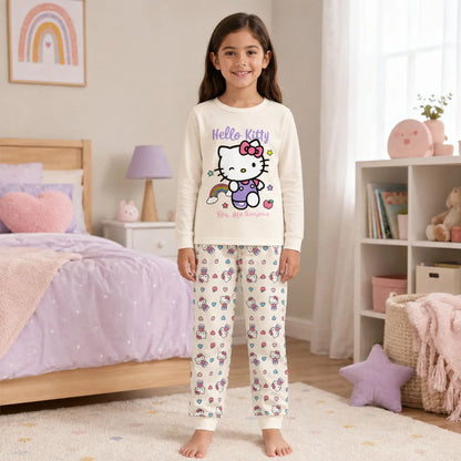 Hello Kitty Kinder Mädchen langarm Schlafanzug Pyjama 104-128 - 100% Baumwolle - WS-Trend.de