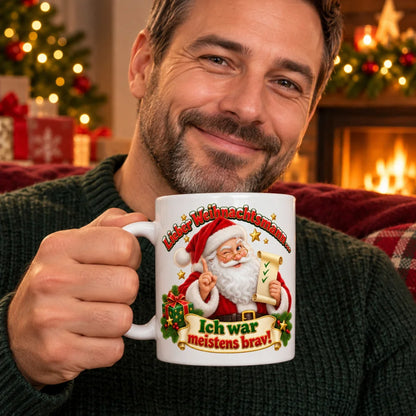 WS-Trend Meistens brav Weihnachtsmann Tasse 330 ml Geschenk mit Spruch - WS-Trend.de