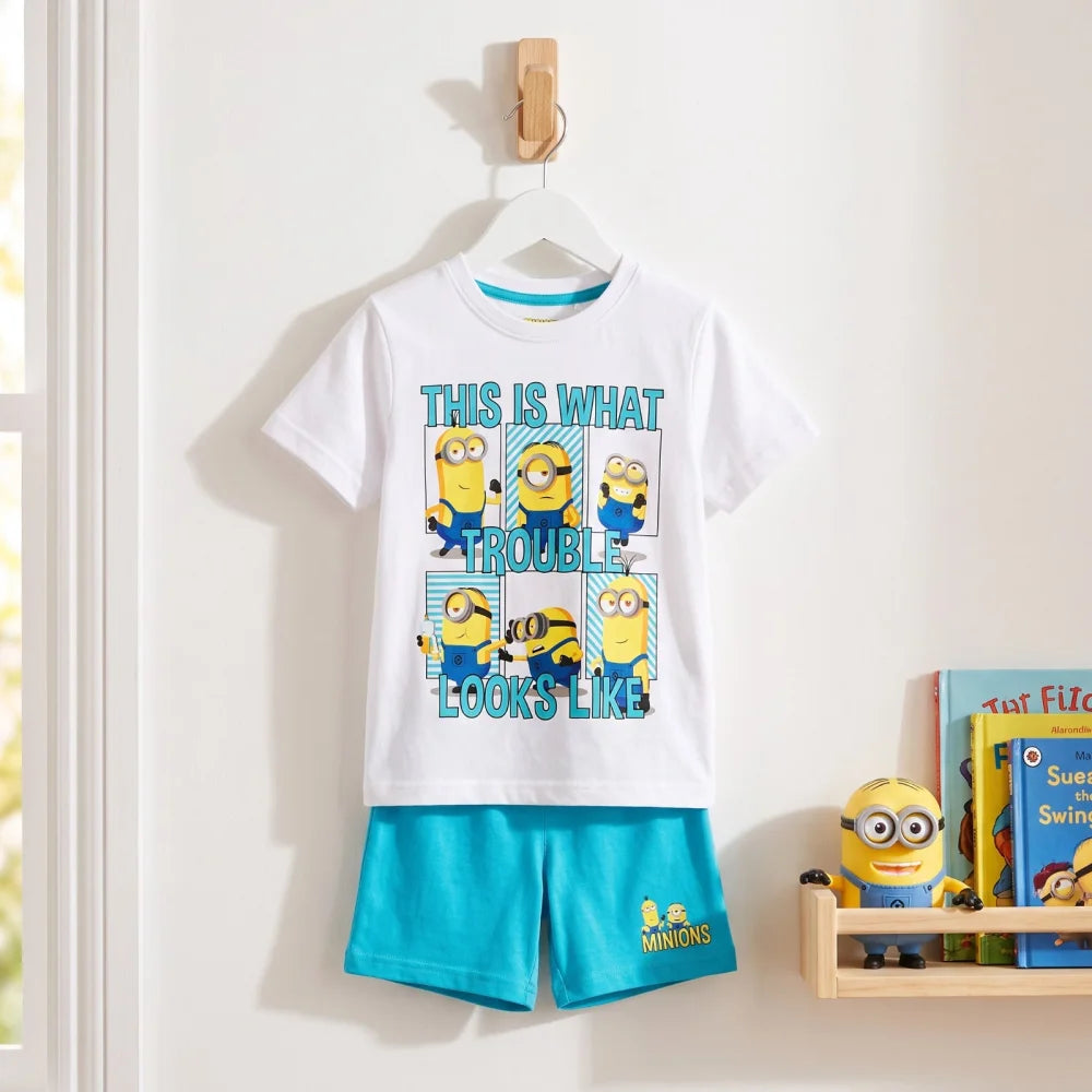 Die Minions Jungen Kinder Pyjama Schlafanzug 98-122 Baumwolle Weiß Grau - WS-Trend.de