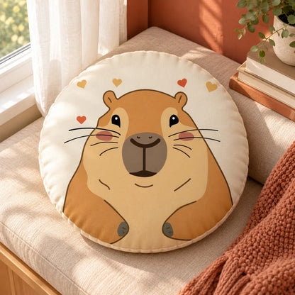 Capibara Velours-Dekokissen rund mit Herzen Durchmesser 35 cm - WS-Trend.de