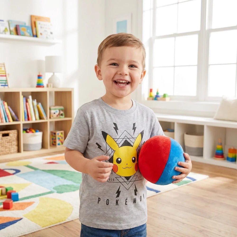 Pokemon Pikachu Kinder T-Shirt Kurzarm Shirt Baumwolle 110 bis 116 Grau Schwarz - WS-Trend.de