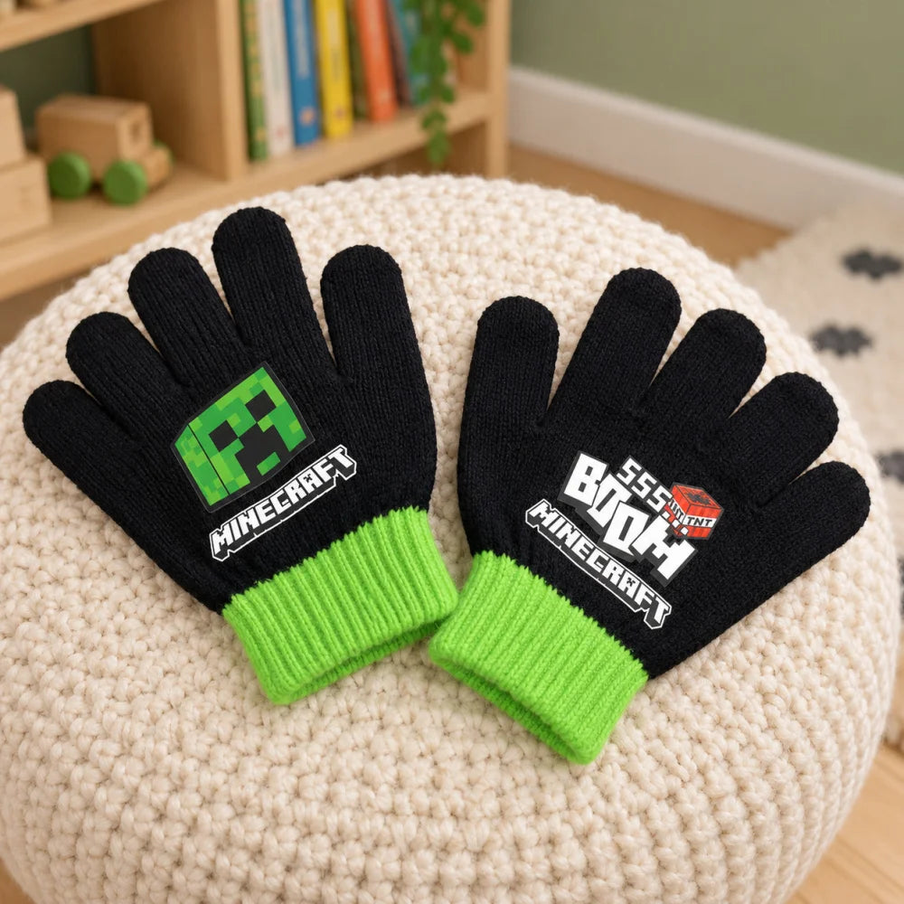 Minecraft Creeper Kinder-Strickhandschuhe Onesize ca. 6–8 Jahre - WS-Trend.de