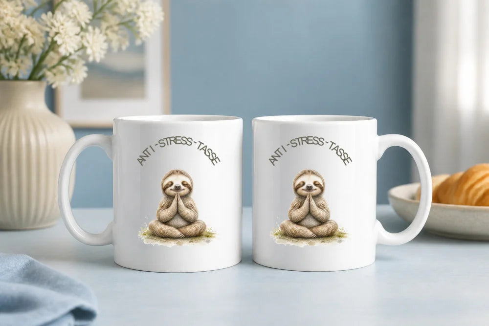Anti-Stress-Tasse Faultier Aquarell 325 ml Keramik Geschenk - WS-Trend.de