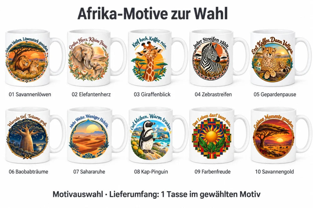 WS-Trend Afrika Tasse Keramik 330 ml mit Spruch 10 Motive als Geschenk - WS-Trend.de