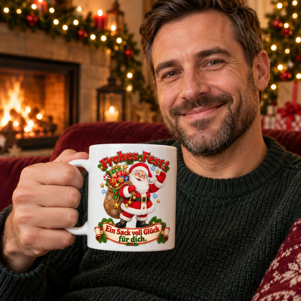 WS-Trend Sack voll Glück Weihnachtsmann Tasse 330 ml festlich bedruckt - WS-Trend.de