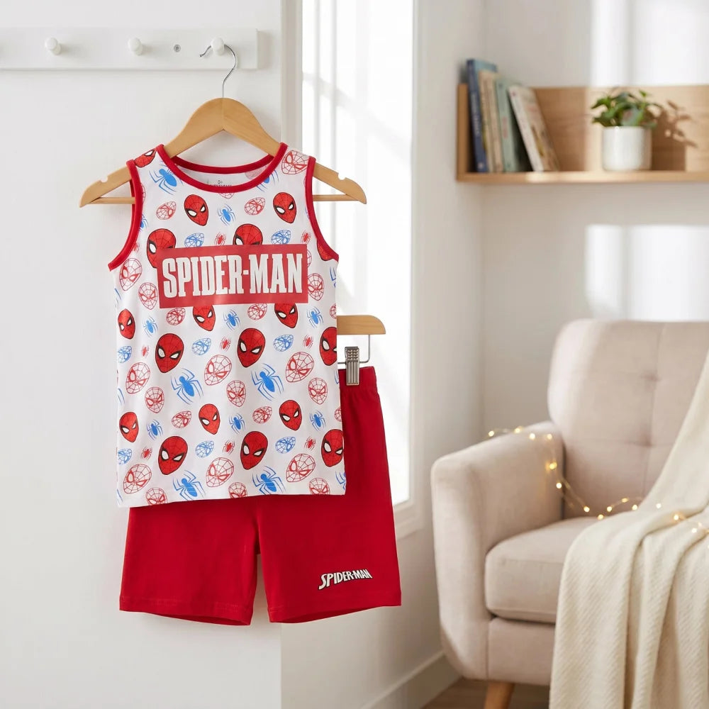 Marvel Spiderman Kinder ärmellos Schlafanzug Pyjama Nachtwäsche 104 - 134 - WS-Trend.de