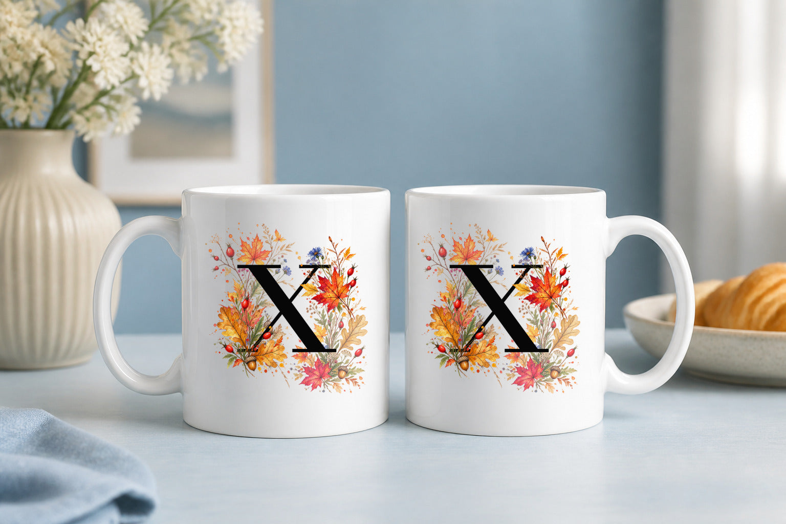 Herbst Tasse A-Z Buchstaben 325 ml Keramik Geschenkidee personalisiert