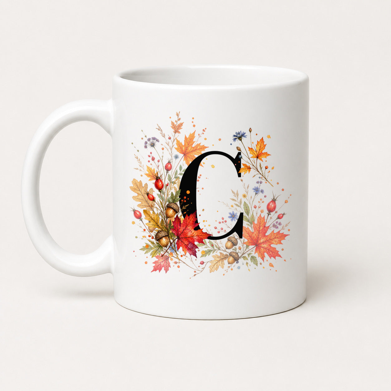 Herbst Tasse A-Z Buchstaben 325 ml Keramik Geschenkidee personalisiert