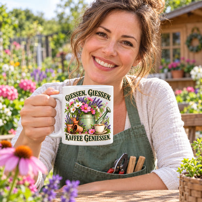 Garten Tasse Spruch Keramik 330ml Geschenk Datscha Schrebergarten bunt