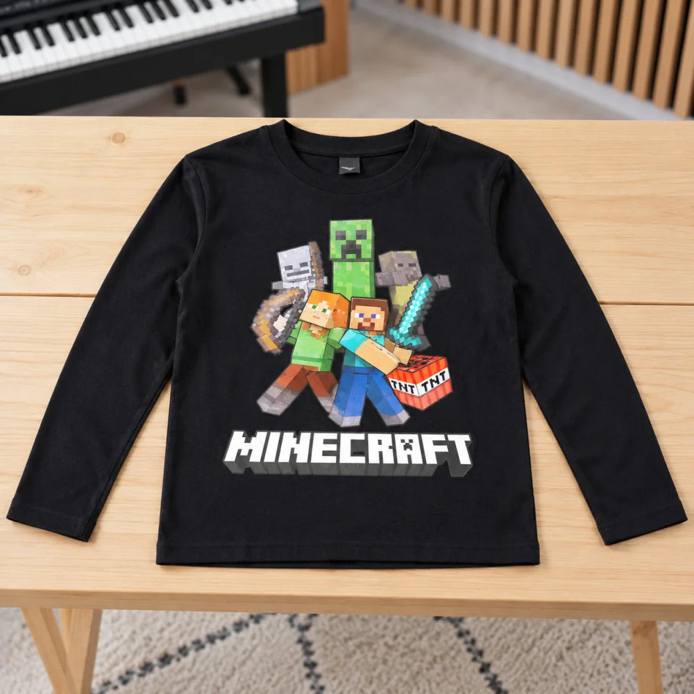 Minecraft Steve Alex Creeper Jungen Langarmshirt Baumwolle Grün oder Schwarz 116–146 - WS-Trend.de