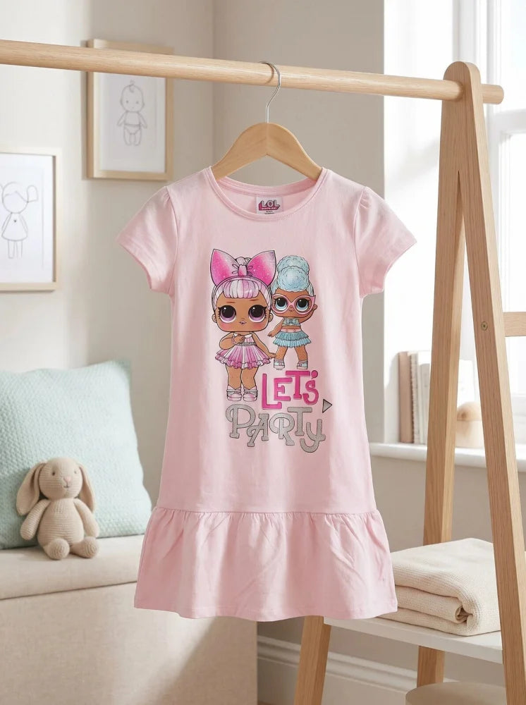 LOL Surprise Kinder Sommerkleid Kleid kurz Rosa Pink 100% Baumwolle Kurzarm - WS-Trend.de