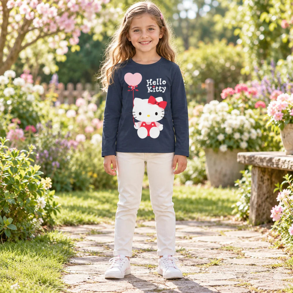 Hello Kitty Kinder Mädchen langarm T-Shirt Gr 98 bis 128 100% Baumwolle - WS-Trend.de