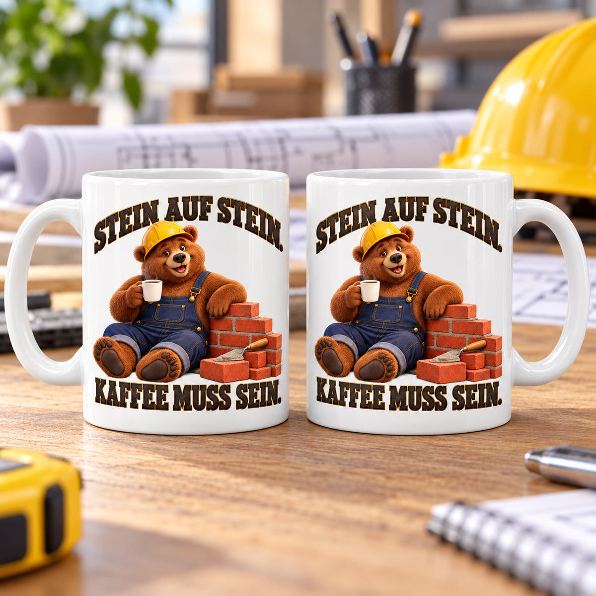 Baustellen Tasse Spruch Keramik 330 ml Geschenk Bauarbeiter beidseitig