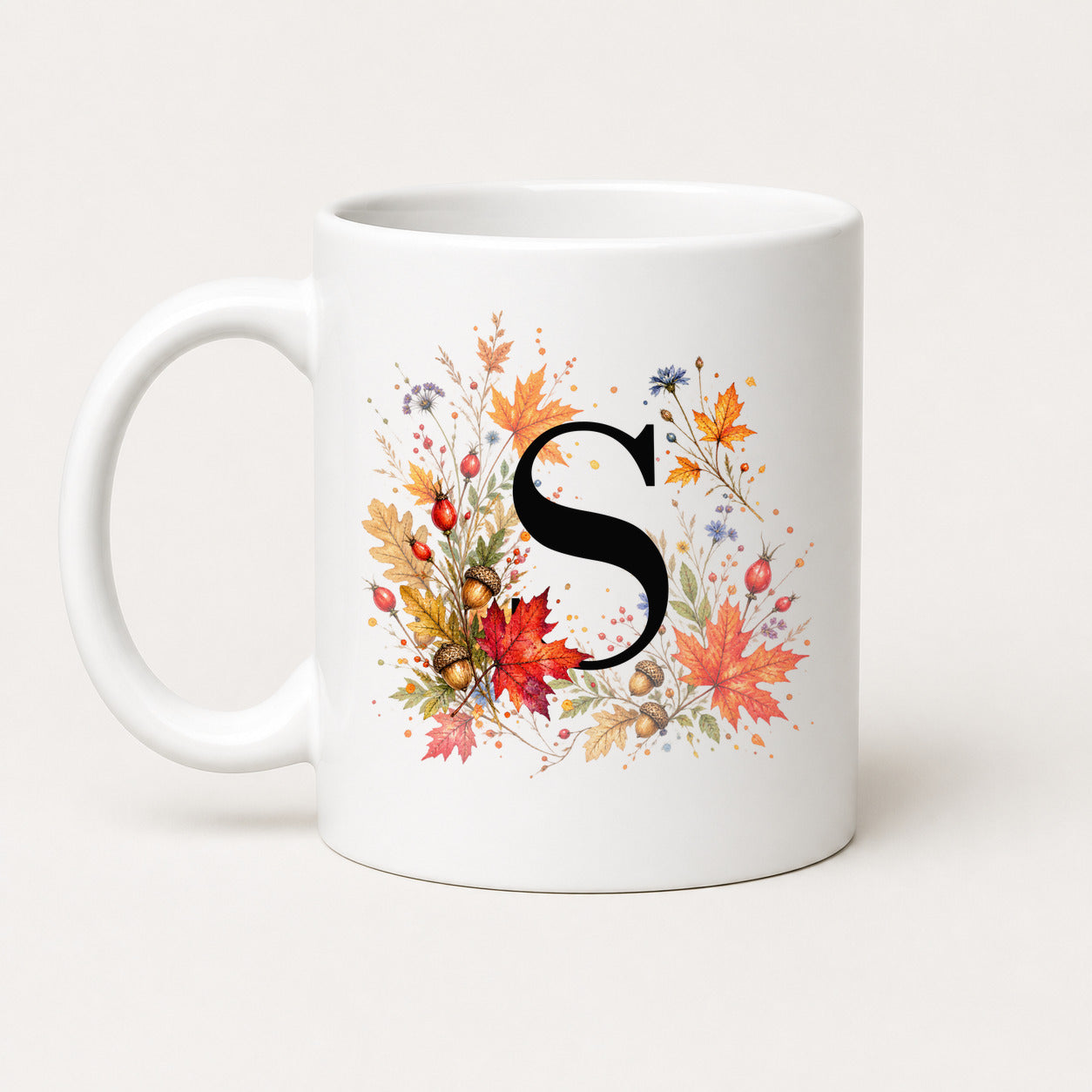 Herbst Tasse A-Z Buchstaben 325 ml Keramik Geschenkidee personalisiert