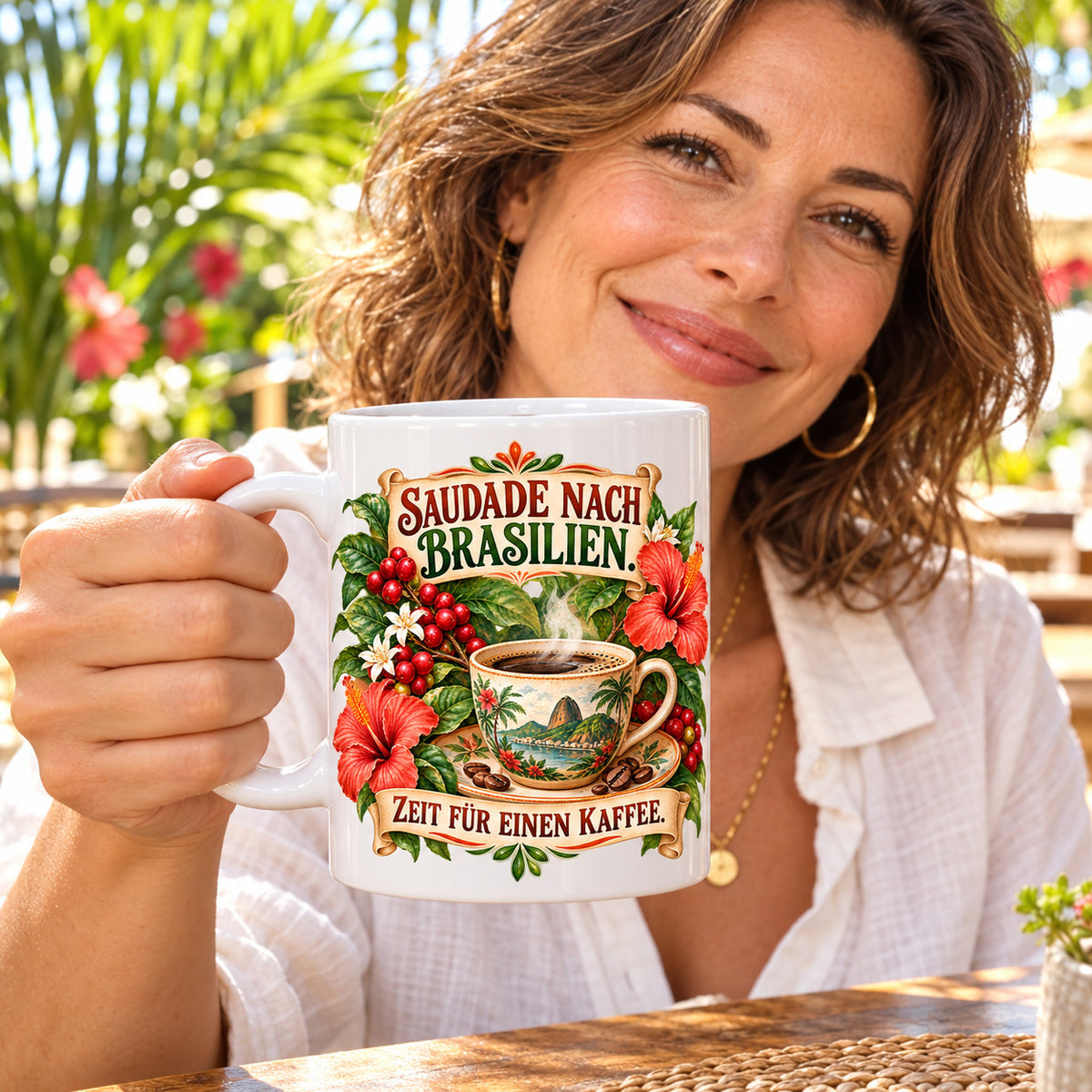 Brasilien Tasse Keramik 330 ml Spruch Geschenk Kaffee Urlaub Tiermotiv