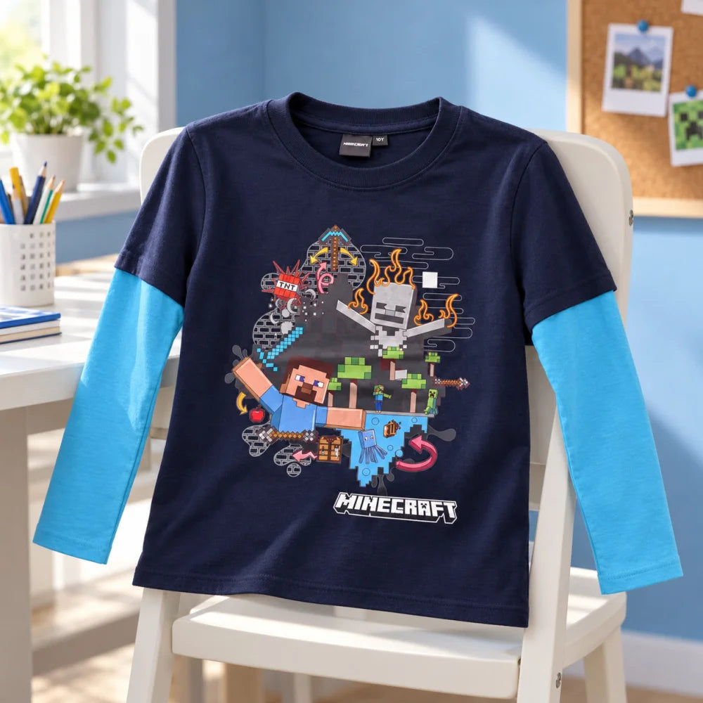 Minecraft Steve und Creeper Langarmshirt blau-türkis - WS-Trend.de