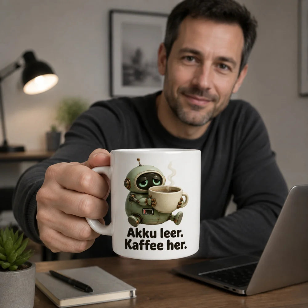 Kaffeeroboter Tasse - Geschenk mit Spruch - 330 ml beidseitig bedruckt - WS-Trend.de