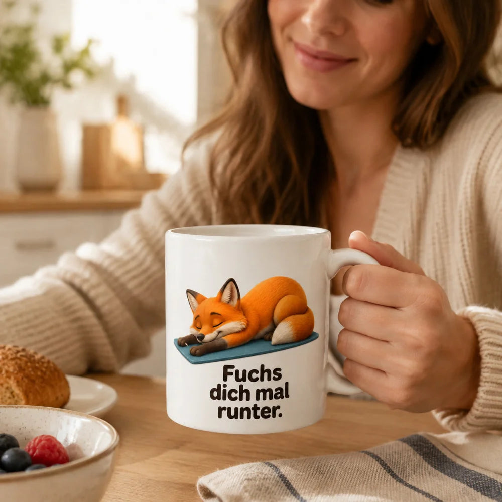 Yoga-Fuchs Kaffeetasse - Geschenkidee mit Spruch - beidseitig bedruckt - WS-Trend.de