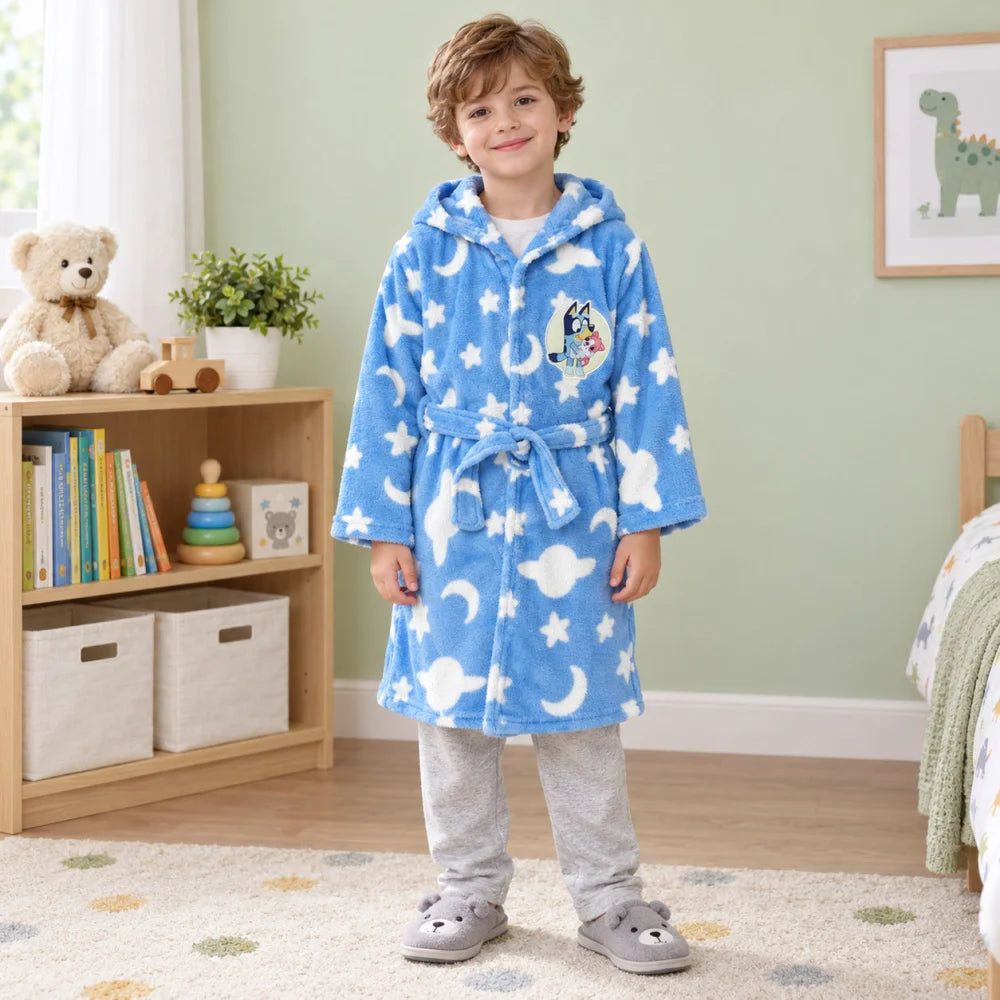 Bluey Kinder Hausmantel Bademantel mit Kapuze Coral Fleece Gr. 98-116 - WS-Trend.de