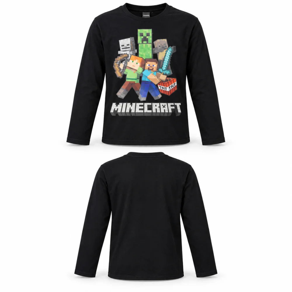 Minecraft Steve Alex Creeper Jungen Langarmshirt Baumwolle Grün oder Schwarz 116–146 - WS-Trend.de