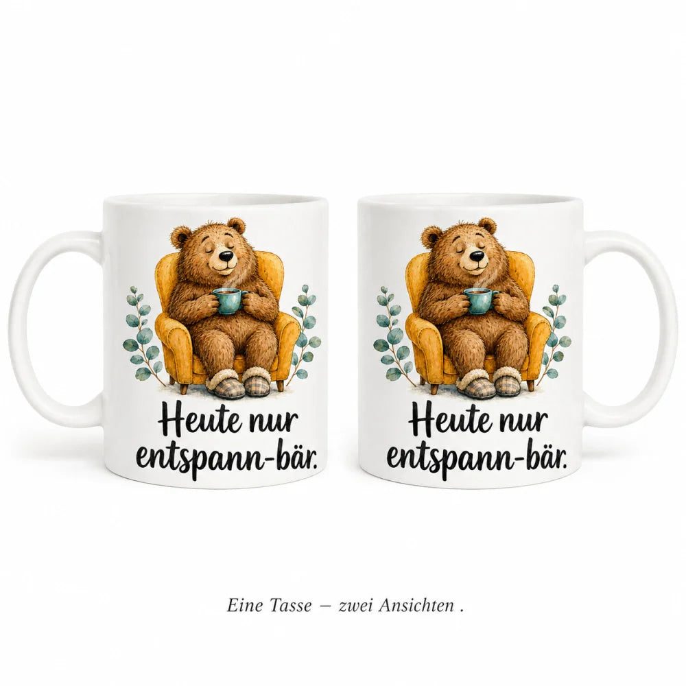 Entspann-Bär Tasse - Geschenkidee mit Spruch - weiß aus Keramik 330 ml - WS-Trend.de