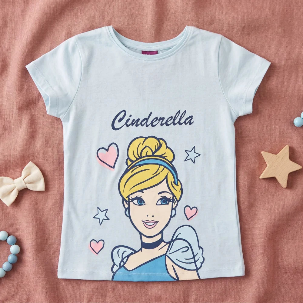 Disney Cinderella T-Shirt Kinder Mädchen Top 98 - 128 Baumwolle Hellblau o Weiß - WS-Trend.de
