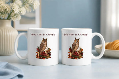 Bücher & Kaffee Eule Tasse – Keramikbecher 325 ml für Leseratten - WS-Trend.de