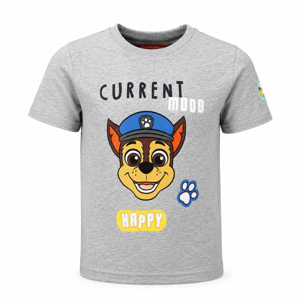 Print-Shirt PAW PATROL Chase Jungen T-Shirt kurzarm 98–128 Baumwolle Grau/Weiß - WS-Trend.de