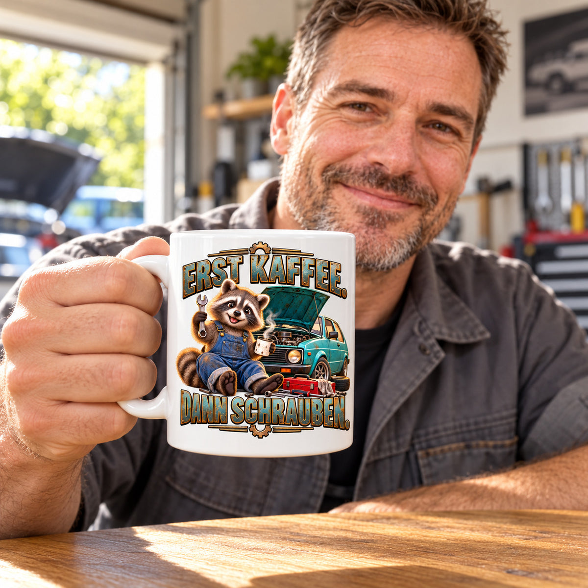 Auto Tasse Spruch Keramik 330 ml Geschenk für Autofan beidseitig Druck