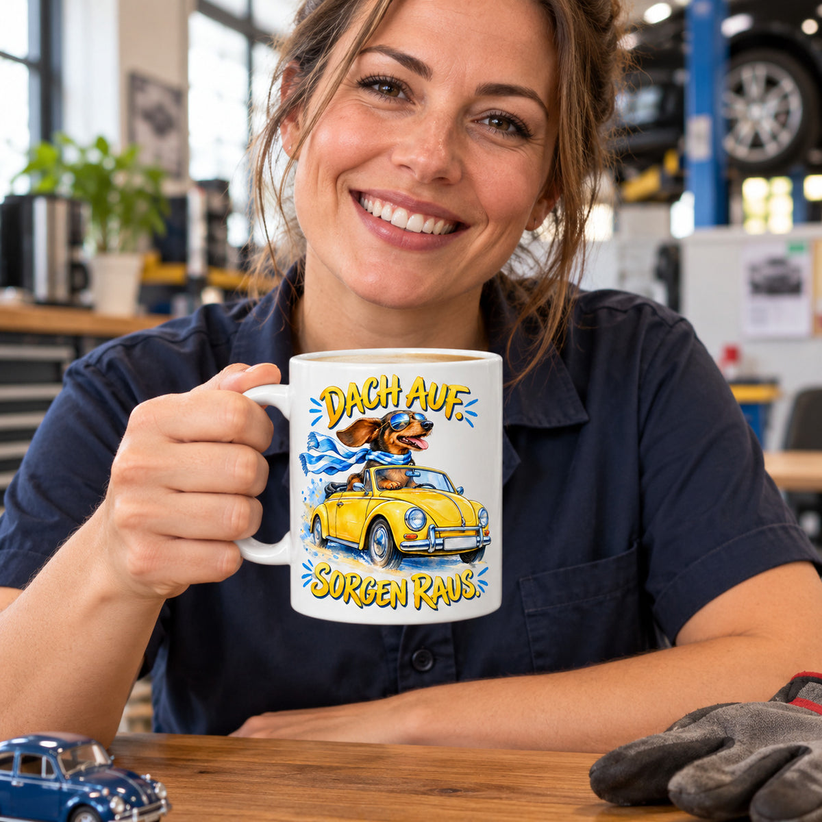 Auto Tasse Spruch Keramik 330 ml Geschenk für Autofan beidseitig Druck
