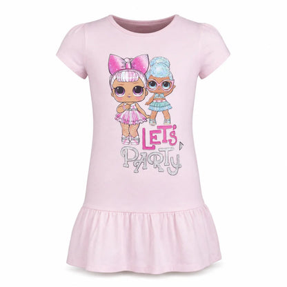 LOL Surprise Kinder Sommerkleid Kleid kurz Rosa Pink 100% Baumwolle Kurzarm - WS-Trend.de
