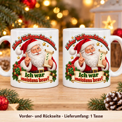 WS-Trend Meistens brav Weihnachtsmann Tasse 330 ml Geschenk mit Spruch - WS-Trend.de