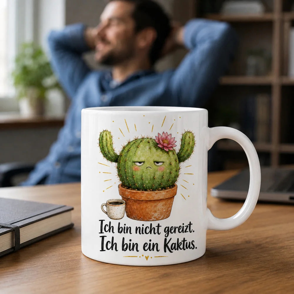 Kaktus Kaffeetasse - Geschenkidee mit Spruch - weiß aus Keramik 330 ml - WS-Trend.de