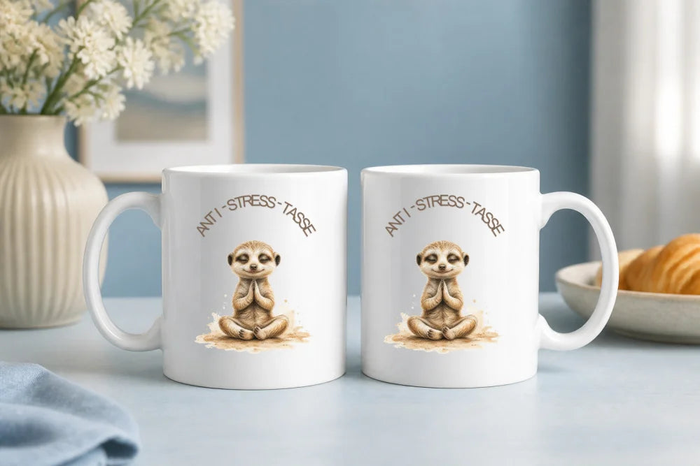 Anti-Stress-Tasse Erdmännchen Aquarell 325 ml Keramik Geschenk - WS-Trend.de