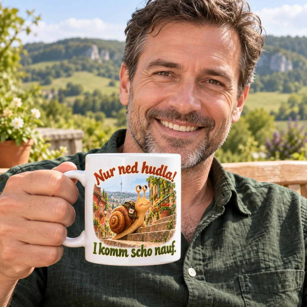 WS-Trend Stäffele Schnecke Tasse Schwaben Spruch Keramik 330 ml lustig - WS-Trend.de